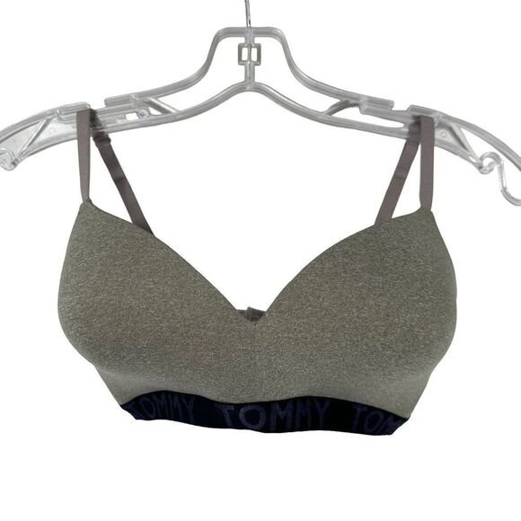 Tommy Hilfiger Wireless Bra Size 34C Gray Logo Band Light Lift Back Closure Bra - Picture 1 of 7